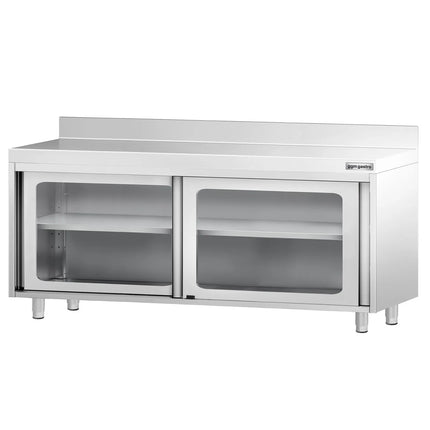 GGM Gastro Stainless Steel Floor Cupboard PREMIUM - 2000x700mm - with Glass Sliding Doors & Upstand