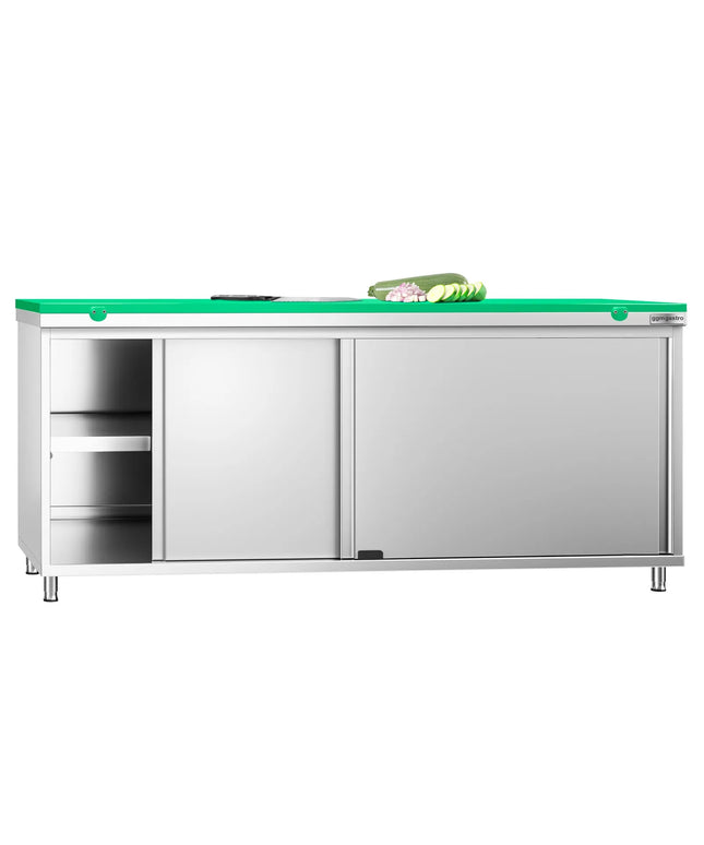 GGM Gastro Stainless Steel Floor Cupboard PREMIUM - 2000x700mm - with Sliding Doors - incl. Chopping Board Green