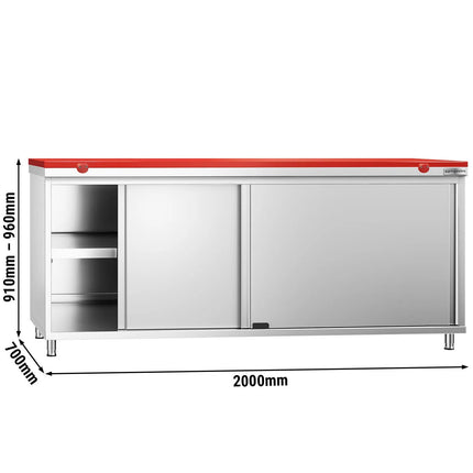 GGM Gastro Stainless Steel Floor Cupboard PREMIUM - 2000x700mm - with Sliding Doors - incl. Chopping Board Red