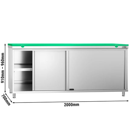 GGM Gastro Stainless Steel Floor Cupboard PREMIUM - 2000x700mm - with Sliding Doors - incl. Chopping Board Green