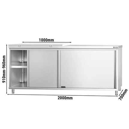 GGM Gastro Stainless Steel Floor Cupboard PREMIUM - 2000x700mm - with Sliding Doors - incl. 1/2 Chopping Board White