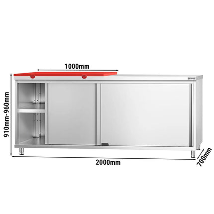 GGM Gastro Stainless Steel Floor Cupboard PREMIUM - 2000x700mm - with Sliding Doors - incl. Chopping Board Red
