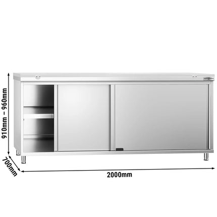 GGM Gastro Stainless Steel Floor Cupboard PREMIUM - 2000x700mm - with Sliding Doors - incl. Chopping Board White