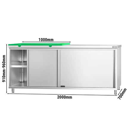 GGM Gastro Stainless Steel Floor Cupboard PREMIUM - 2000x700mm - with Sliding Doors - incl. Chopping Board Green