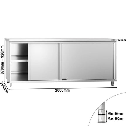GGM Gastro Stainless Steel Floor Cupboard PREMIUM - 2000x700mm - with Sliding Doors