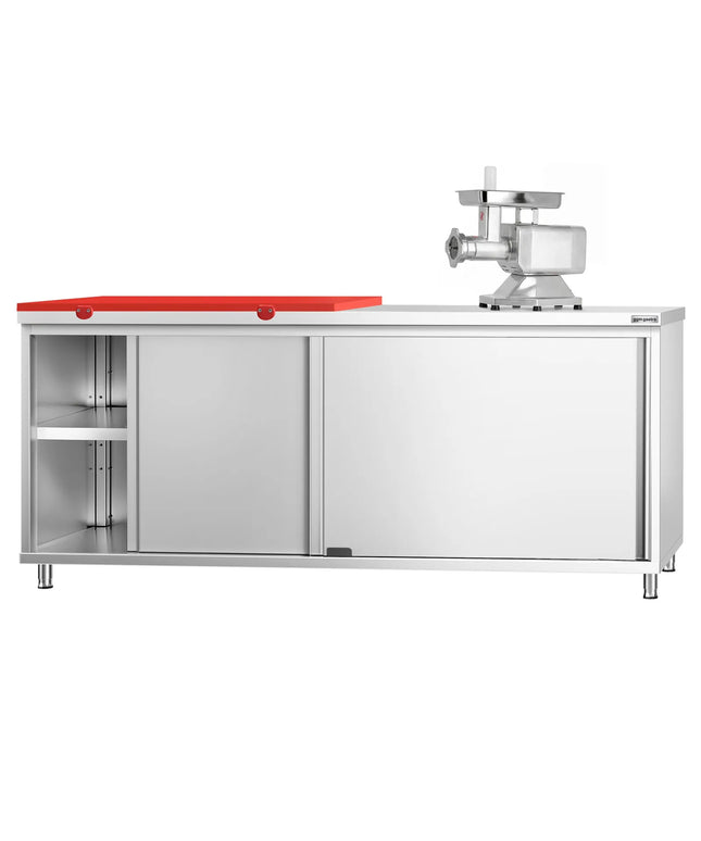 GGM Gastro Stainless Steel Floor Cupboard PREMIUM - 2000x800mm - with Sliding Doors - incl. 1/2 Chopping Board Red