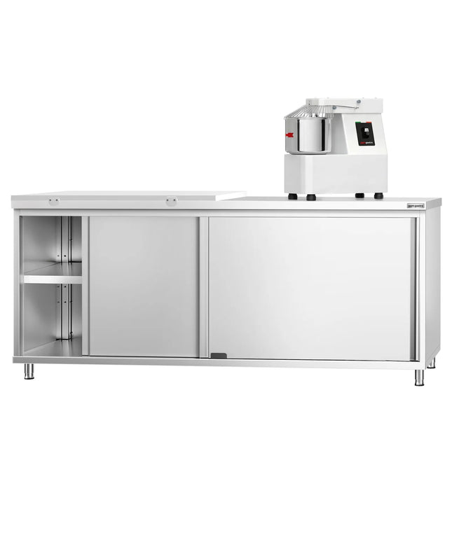 GGM Gastro Stainless Steel Floor Cupboard PREMIUM - 2000x800mm - with Sliding Doors - incl. 1/2 Chopping Board White