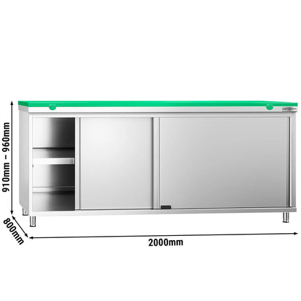 GGM Gastro Stainless Steel Floor Cupboard PREMIUM - 2000x800mm - with Sliding Doors - incl. Chopping Board Green
