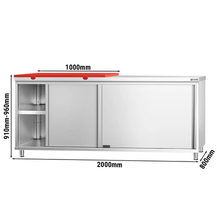GGM Gastro Stainless Steel Floor Cupboard PREMIUM - 2000x800mm - with Sliding Doors - incl. 1/2 Chopping Board Red