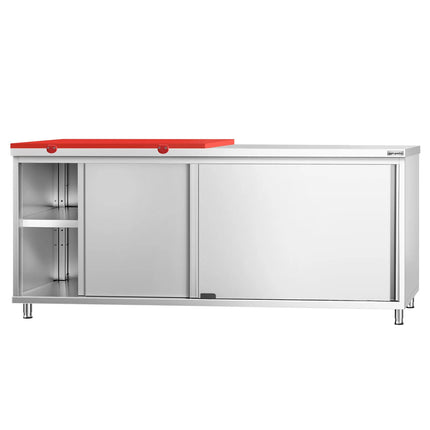 GGM Gastro Stainless Steel Floor Cupboard PREMIUM - 2000x800mm - with Sliding Doors - incl. 1/2 Chopping Board Red