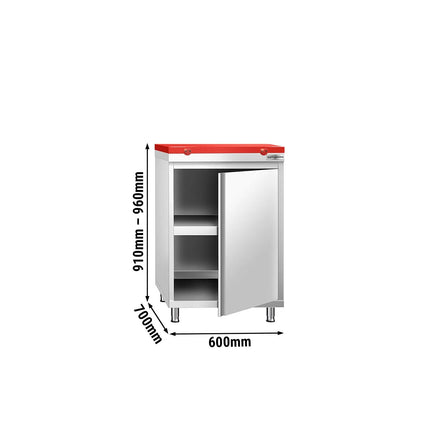 GGM Gastro Stainless Steel Floor Cupboard PREMIUM - 600x700mm - with Hinged Door - incl. Chopping Board Red