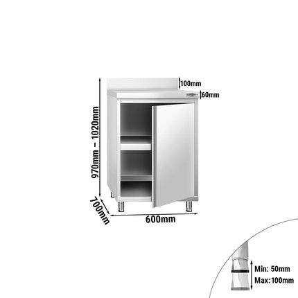 GGM Gastro Stainless Steel Floor Cupboard PREMIUM - 600x700mm - with Hinged Doors & Upstand