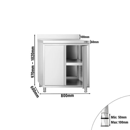 GGM Gastro Stainless Steel Floor Cupboard PREMIUM - 800x600mm - with Double Doors & Upstand