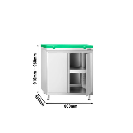 GGM Gastro Stainless Steel Floor Cupboard PREMIUM - 800x600mm - with Double Doors - incl. Chopping Board Green