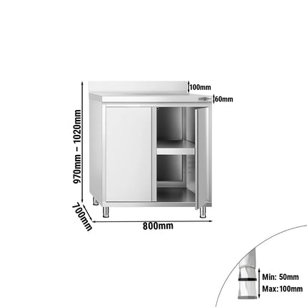 GGM Gastro Stainless Steel Floor Cupboard PREMIUM - 800x700mm - with Double Doors & Upstand