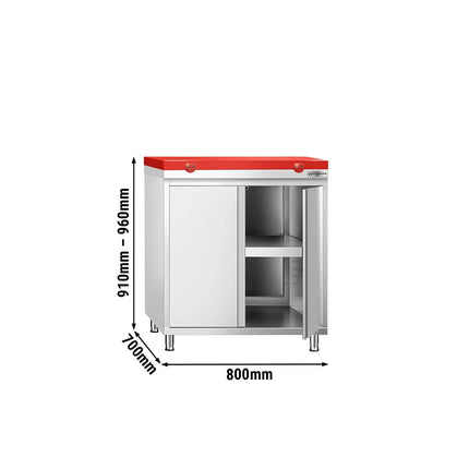 GGM Gastro Stainless Steel Floor Cupboard PREMIUM - 800x700mm - with Double Doors - incl. Chopping Board Red