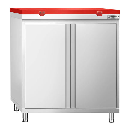 GGM Gastro Stainless Steel Floor Cupboard PREMIUM - 800x700mm - with Double Doors - incl. Chopping Board Red