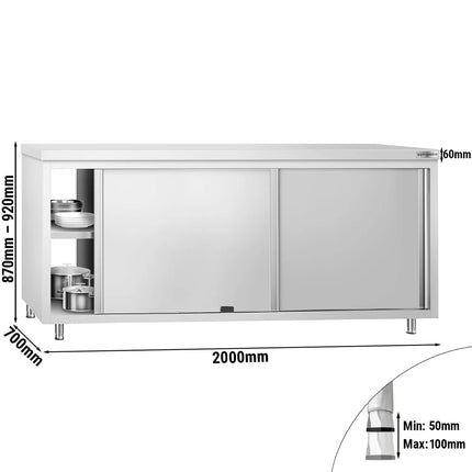 GGM Gastro Stainless Steel Floor Cupboard PREMIUM - Pass-Through - 2000x700mm - with Sliding Doors