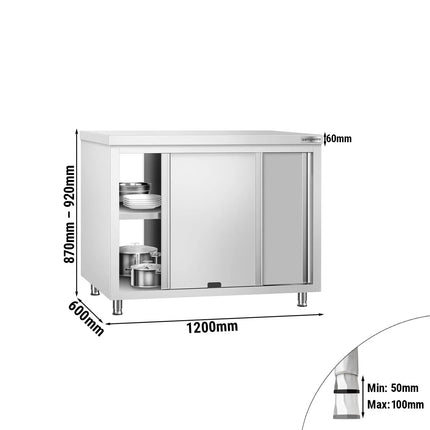 GGM Gastro Stainless Steel Floor Cupboard PREMIUM - with Sliding Doors - Pass-Through - 1200x600mm