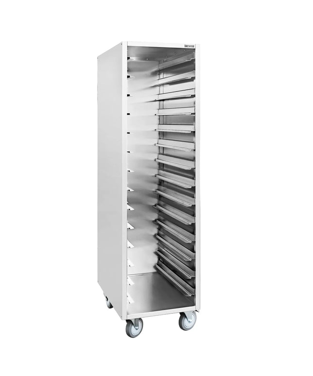 GGM Gastro Stainless Steel Gastronorm Racking Trolley - 14-Level - for 14 x GN 1/1 Trays - with low-noise braked castors