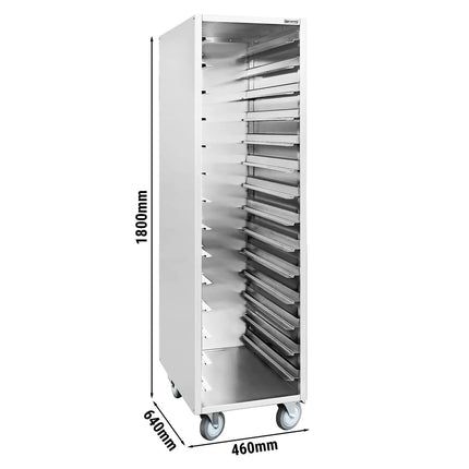 GGM Gastro Stainless Steel Gastronorm Racking Trolley - 14-Level - for 14 x GN 1/1 Trays - with low-noise braked castors