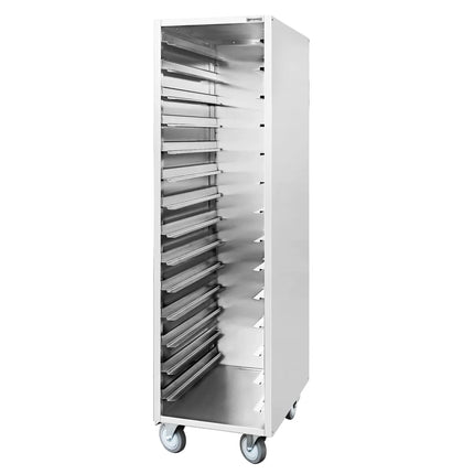 GGM Gastro Stainless Steel Gastronorm Racking Trolley - 14-Level - for 14 x GN 1/1 Trays - with low-noise braked castors