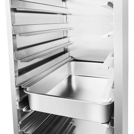 GGM Gastro Stainless Steel Gastronorm Racking Trolley - 14-Level - for 14 x GN 1/1 Trays - with low-noise braked castors