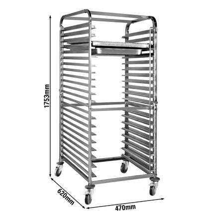 GGM Gastro Stainless Steel Gastronorm Racking Trolley - 18-Level - for 18 x GN 1/1 & 600x400mm Trays - with low-noise braked castors