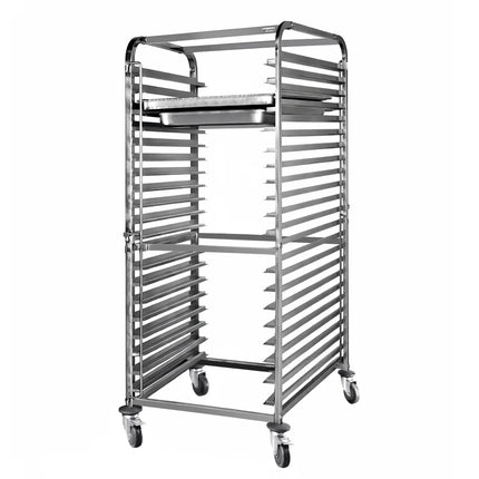 GGM Gastro Stainless Steel Gastronorm Racking Trolley - 18-Level - for 18 x GN 1/1 & 600x400mm Trays - with low-noise braked castors