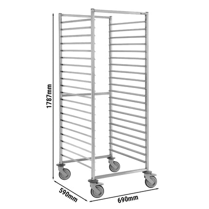 GGM Gastro Stainless Steel Gastronorm Racking Trolley - 20-Level - for 20 x GN 2/1 Trays - with low-noise braked castors