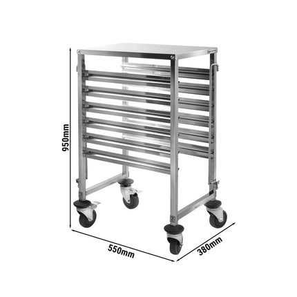 GGM Gastro Stainless Steel Gastronorm Racking Trolley - 6-Level - for 6 x GN 1/1 Trays - with low-noise braked castors