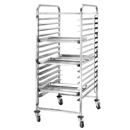 GGM Gastro Stainless Steel Patisserie Tray Racking Trolley - 15-Level - for 15 x 600x400mm Trays - with low-noise braked castors