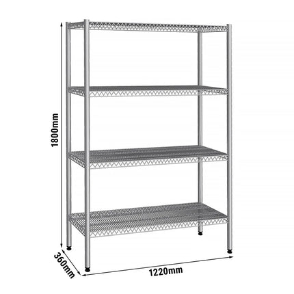 GGM Gastro Stainless Steel Shelving Unit - 1220x360mm - with 4 shelves (FIXED)