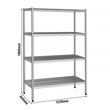 GGM Gastro Stainless Steel Shelving Unit - 1220x460mm - with 4 shelves (ADJUSTABLE)