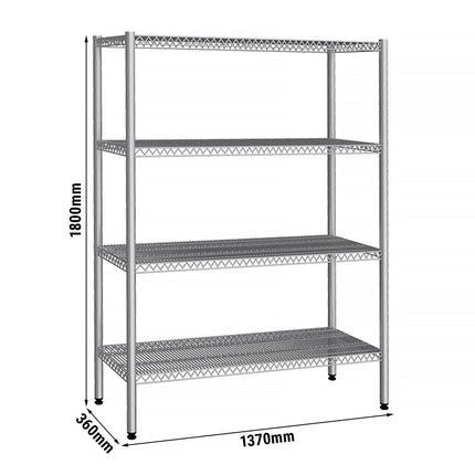 GGM Gastro Stainless Steel Shelving Unit - 1380x400mm - with 4 shelves (FIXED)