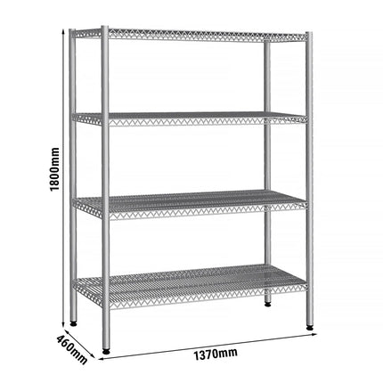 GGM Gastro Stainless Steel Shelving Unit - 1380x500mm - with 4 shelves (ADJUSTABLE)