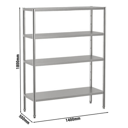 GGM Gastro Stainless Steel Shelving Unit ECO - 1400x500mm - with 4 shelves (ADJUSTABLE)