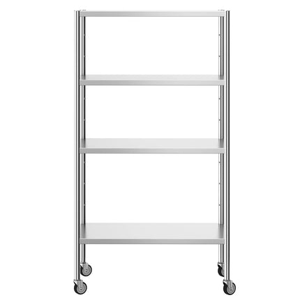 GGM Gastro Stainless Steel Shelving Unit PREMIUM - 1000x500mm - with 4 shelves (ADJUSTABLE) - incl. 4 wheels