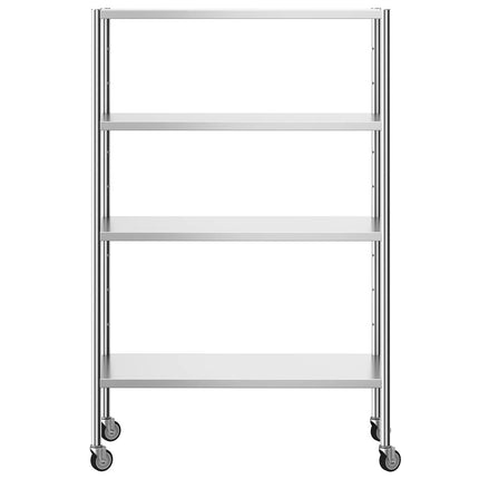 GGM Gastro Stainless Steel Shelving Unit PREMIUM - 1200x500mm - with 4 shelves (ADJUSTABLE) - incl. 4 wheels