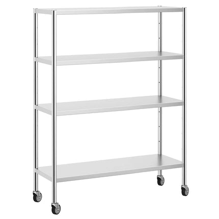 GGM Gastro Stainless Steel Shelving Unit PREMIUM - 1400x500mm - with 4 shelves (ADJUSTABLE) - incl. 4 wheels