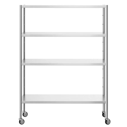 GGM Gastro Stainless Steel Shelving Unit PREMIUM - 1400x500mm - with 4 shelves (ADJUSTABLE) - incl. 4 wheels