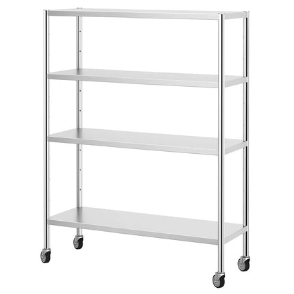 GGM Gastro Stainless Steel Shelving Unit PREMIUM - 1400x500mm - with 4 shelves (ADJUSTABLE) - incl. 4 wheels