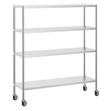 GGM Gastro Stainless Steel Shelving Unit PREMIUM - 1600x500mm - with 4 shelves (ADJUSTABLE) - incl. 4 wheels
