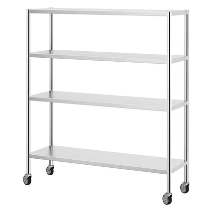 GGM Gastro Stainless Steel Shelving Unit PREMIUM - 1600x500mm - with 4 shelves (ADJUSTABLE) - incl. 4 wheels