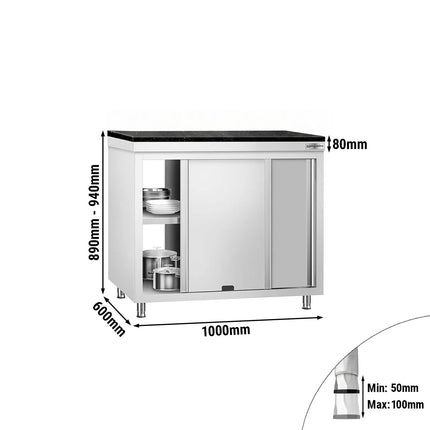 GGM Gastro Stainless Steel Work Cabinet PREMIUM - 1000x600mm - mit Durchreiche - incl. granite worktop