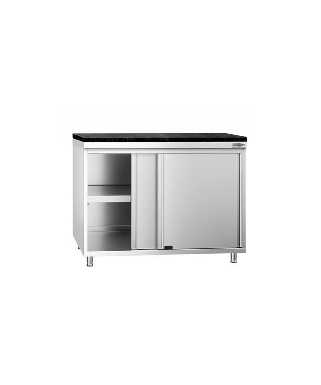 GGM Gastro Stainless Steel Work Cabinet PREMIUM - 1000x600mm - with sliding door - incl. granite worktop