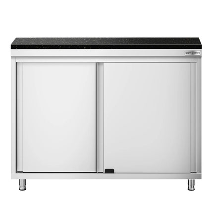 GGM Gastro Stainless Steel Work Cabinet PREMIUM - 1000x600mm - with sliding door - incl. granite worktop