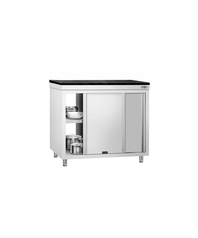 GGM Gastro Stainless Steel Work Cabinet PREMIUM - 1000x700mm - mit Durchreiche - incl. granite worktop