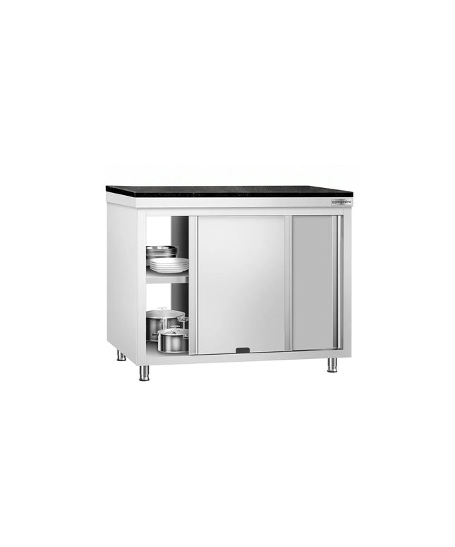 GGM Gastro Stainless Steel Work Cabinet PREMIUM - 1200x600mm - mit Durchreiche - incl. granite worktop