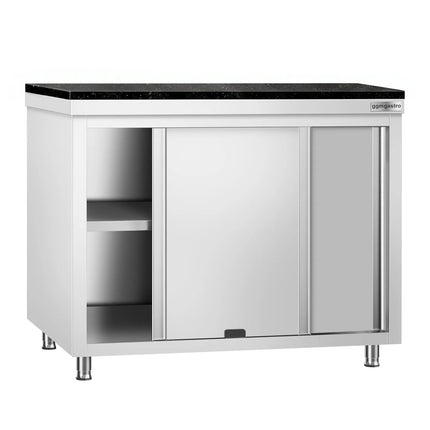 GGM Gastro Stainless Steel Work Cabinet PREMIUM - 1200x600mm - mit Durchreiche - incl. granite worktop